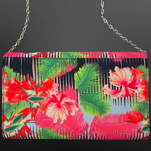 Aldo Tropical Floral Print Bag Hibiscus Summer Clutch Envelope Chain Strap - Picture 6 of 9